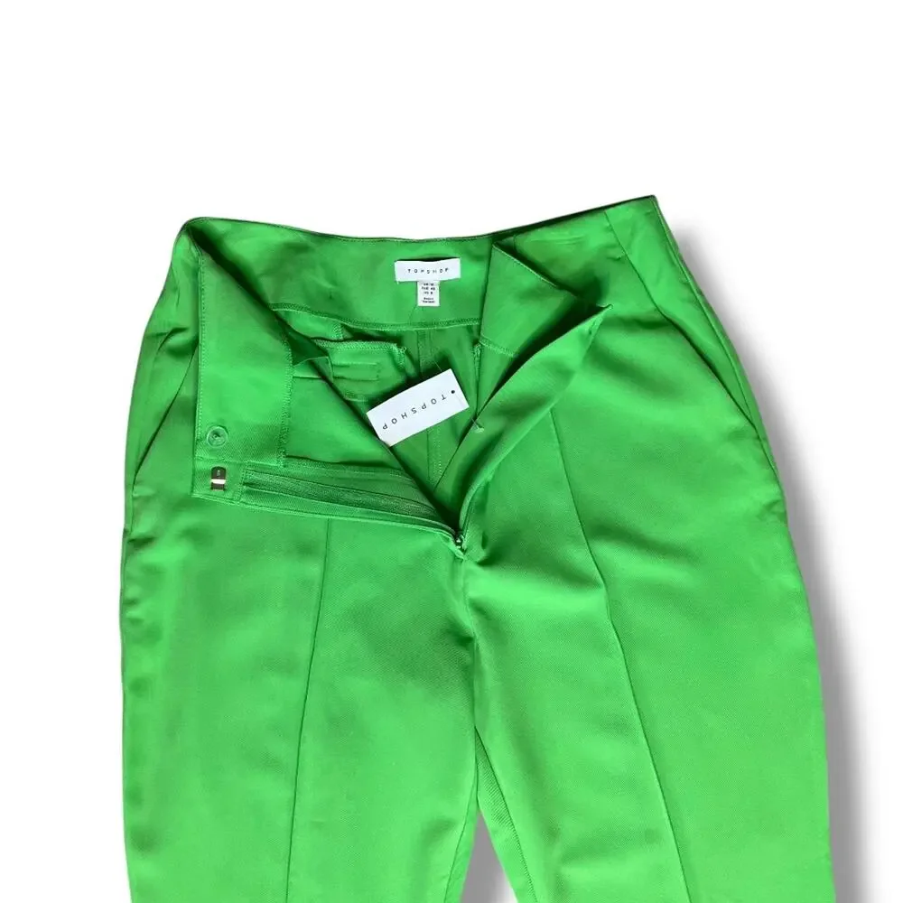 TOPSHOP pintuck high waist dress pants trousers bright kelly green NWT Women's 8 - Picture 7 of 11